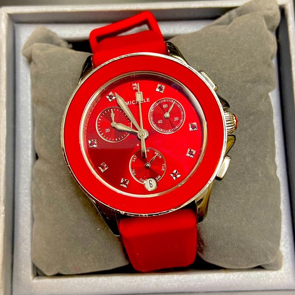 Michelle watch red watch band new battery needed